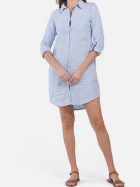 C&C California Light Blue Button-Front Mini Shirt Dress